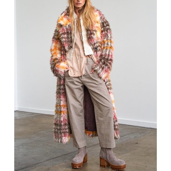 Free People Jackets & Blazers - NWT Free People Cardi Plaid Faux Fur Coat / Plaid